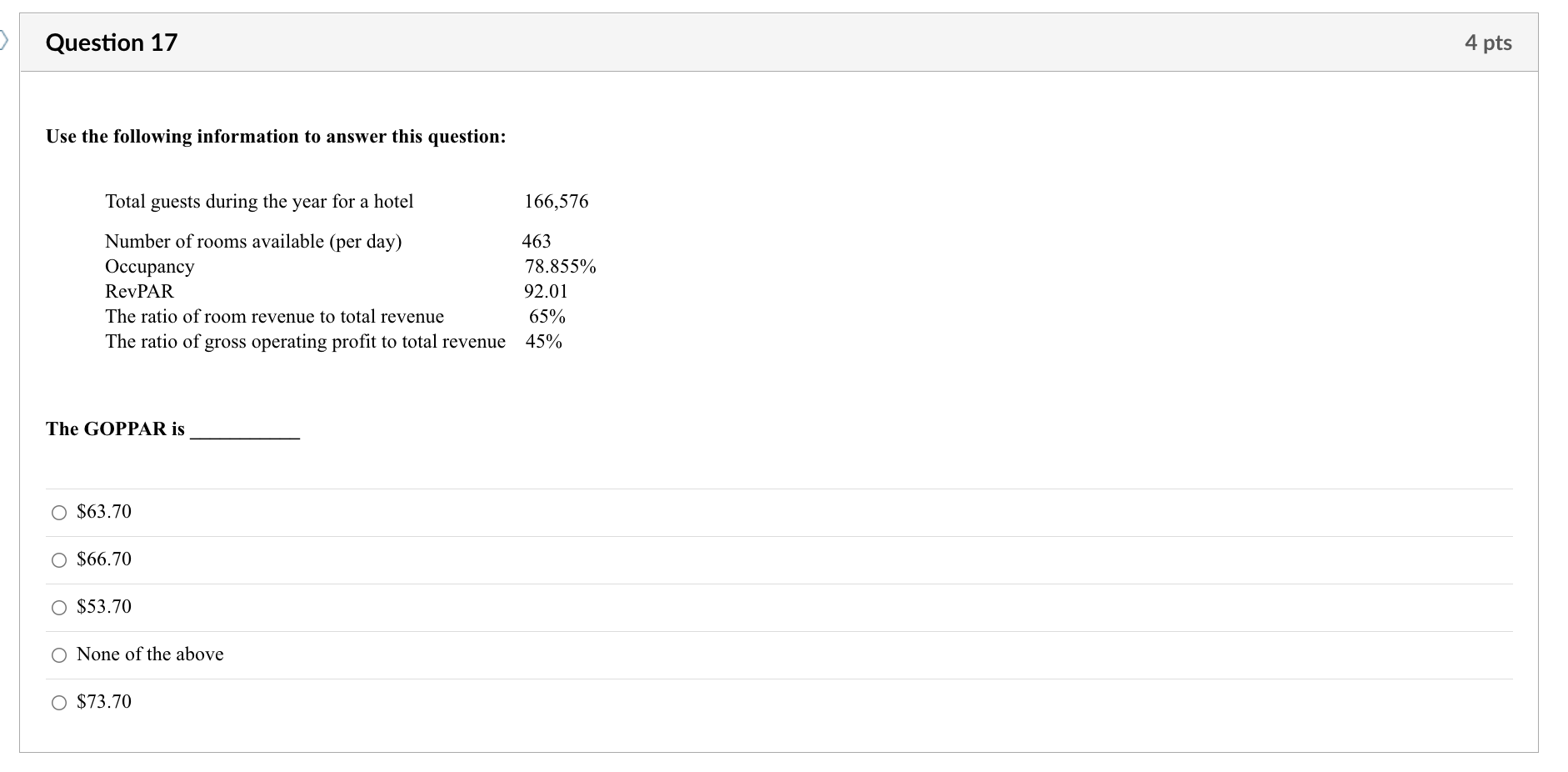 Question 17 Use the following information to