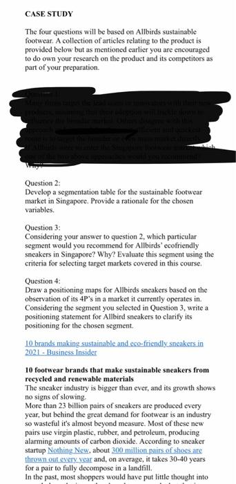 CASE STUDY The four questions will be based on