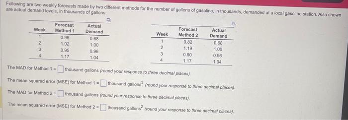 please solve for MAD for Method 1 (MSE) for
