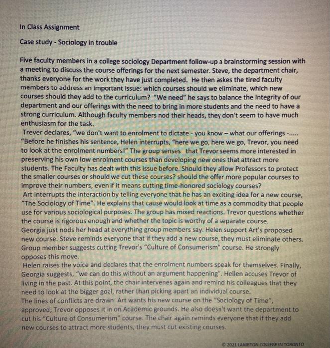 In Class Assignment Case study - Sociology in