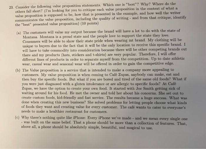 23. Consider the following value proposition