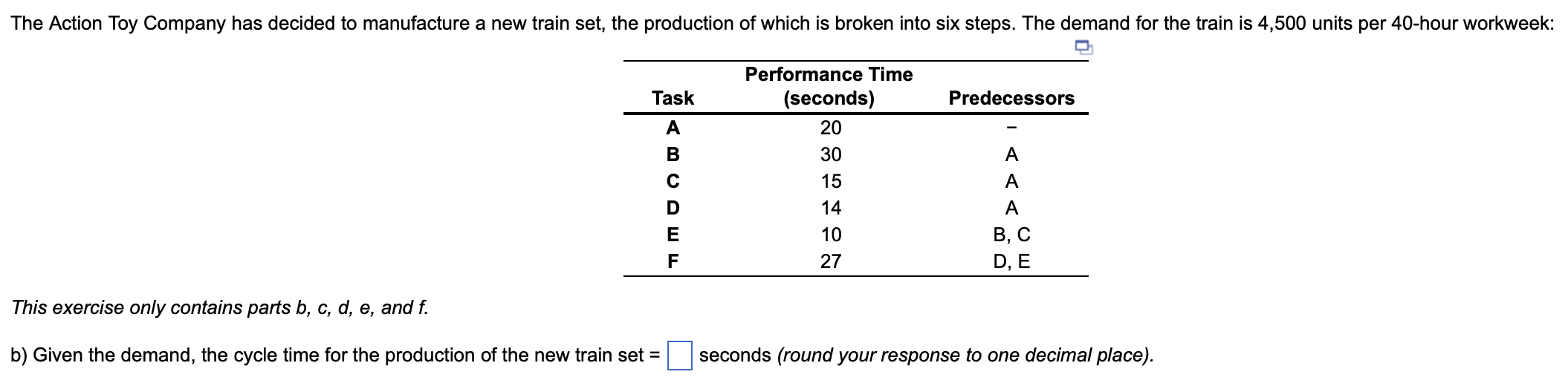 This exercise only contains parts b,c,d,e, and f.