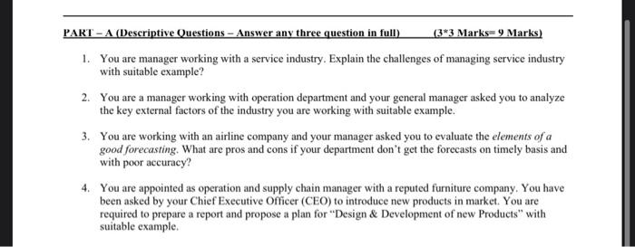PART - A (Descriptive Questions - Answer any