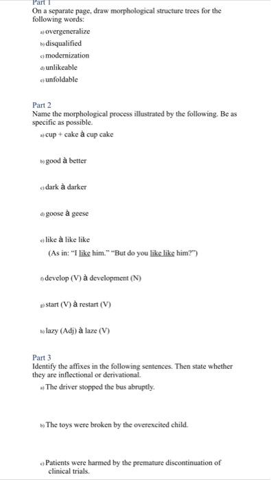 On a separate page, draw morphological structure