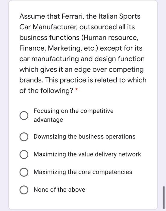 Ferrari is an Italian sports car manufacturer.