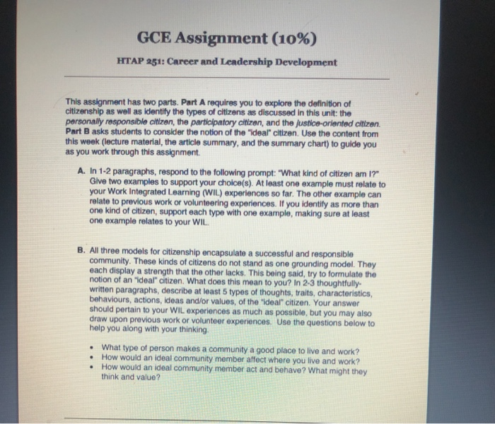 GCE Assignment (10%) HTAP 251: Career and