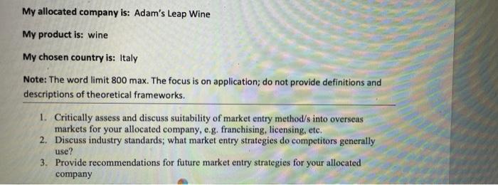 Australian company trying to market in Italy My