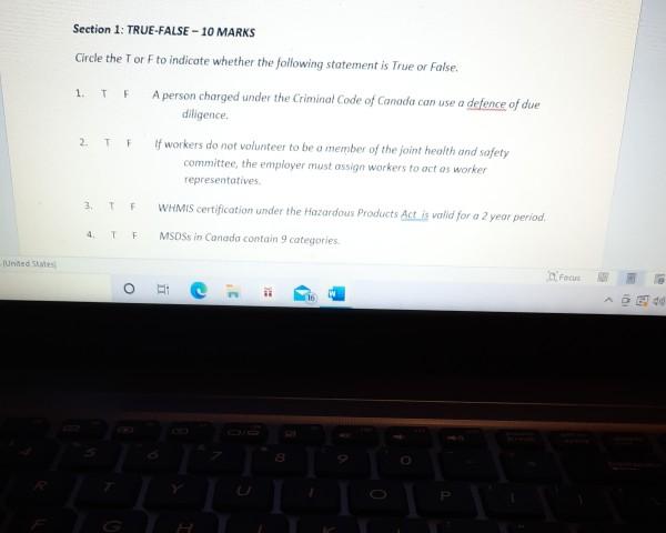 Section 1: TRUE FALSE - 10 MARKS 1. TF Circle the