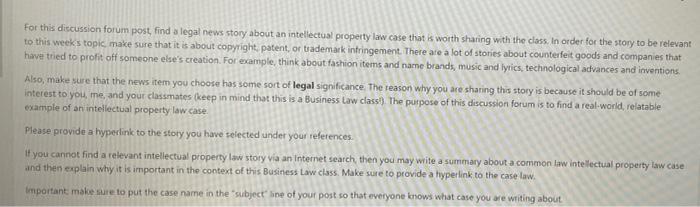 for this discussion forum post find a legal news