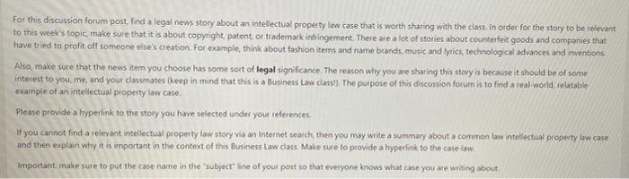 for this discussion forum post find a legal news