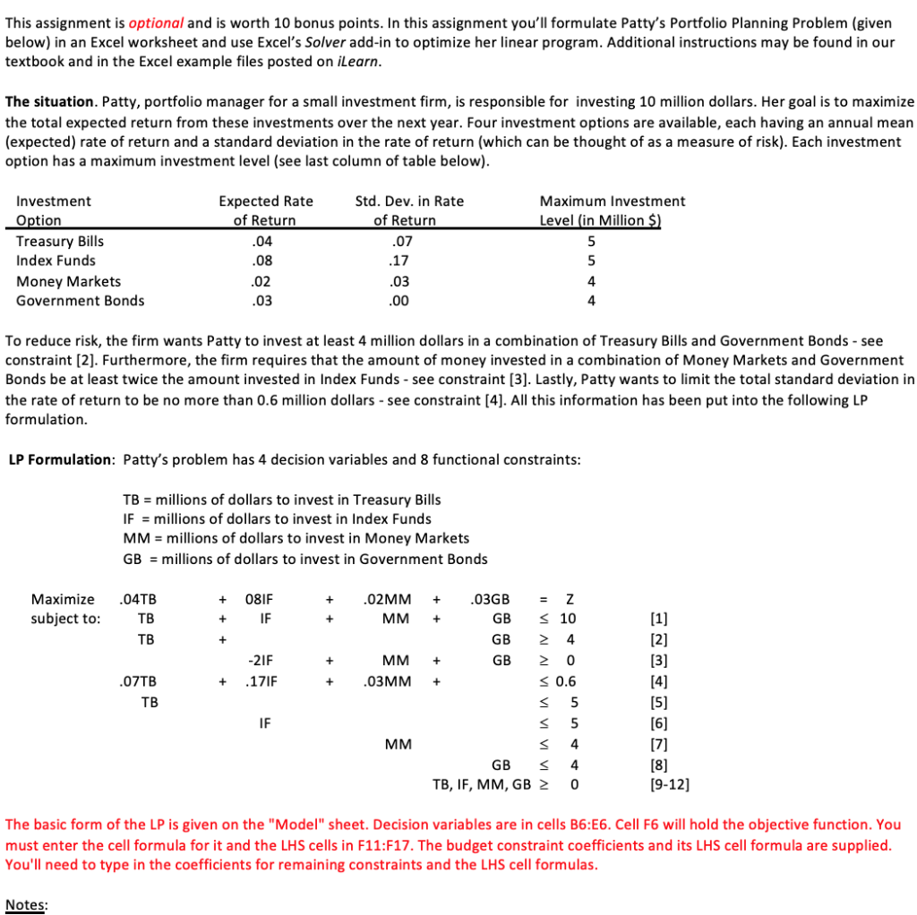 This assignment is optional and is worth 10 bonus