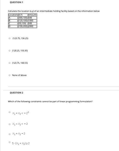 QUESTION 1 Calculate the location (x.y) of an
