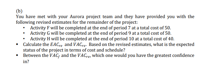 4) You are in charge of the Aurora Project. Given