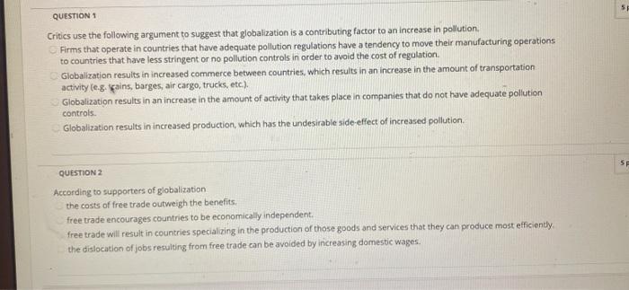 QUESTION 1 Critics use the following argument to