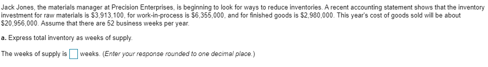 b. Express total inventory as inventory turns.