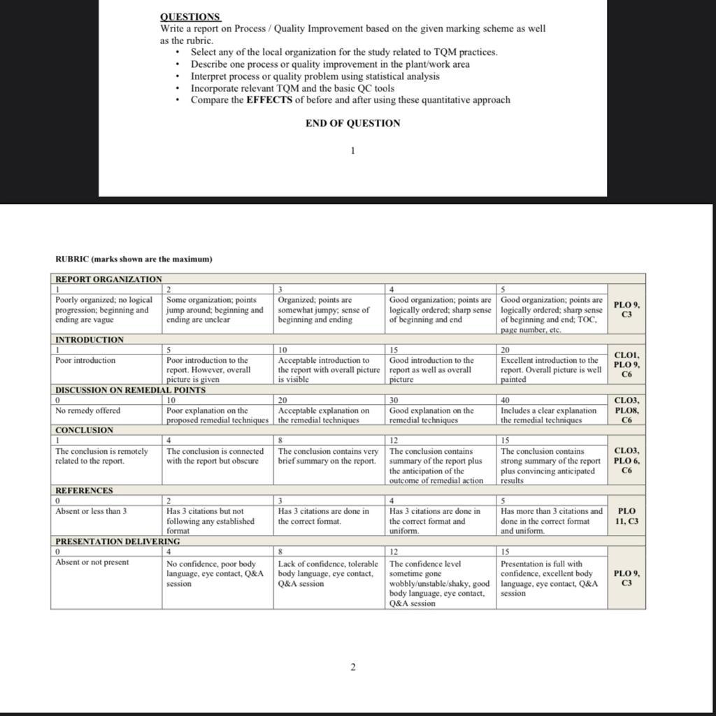 QUESTIONS Write a report on Process / Quality
