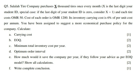 Q5. Salalah Tire Company purchases X thousand