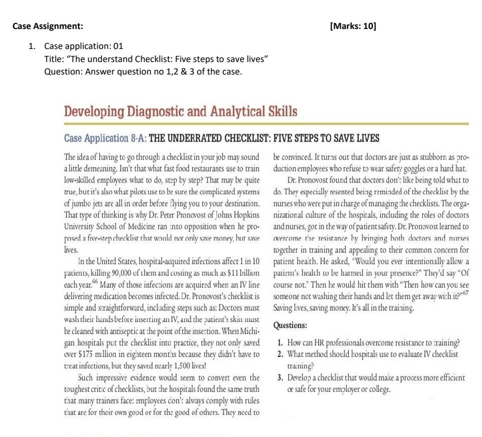 Case Assignment: [Marks: 10] 1. Case application: