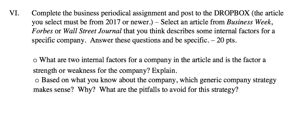 VI. Complete the business periodical assignment
