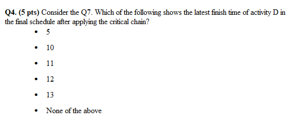 Q7. (40 pts) Consider the below activity table