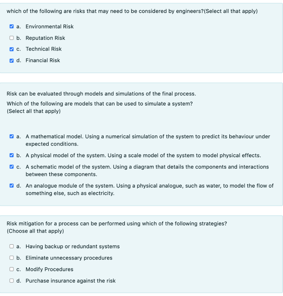 which of the following are risks that may need to