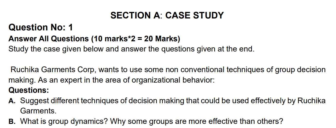 SECTION A: CASE STUDY Question No: 1 Answer All