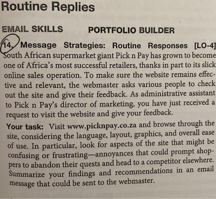 Routine Replies EMAIL SKILLS PORTFOLIO BUILDER