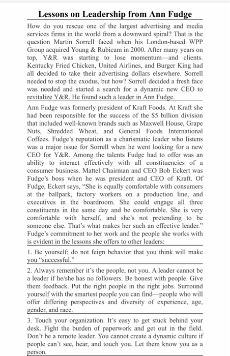 Lessons on Leadership from Ann Fudge How do you