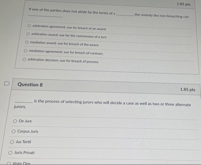 please note theres 2 questions 1.85 pts If one of