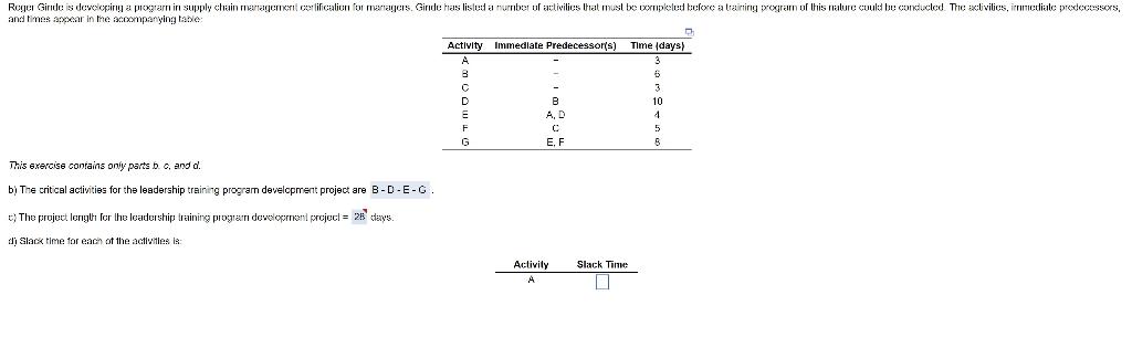 Slack time of every letter. Please, include the