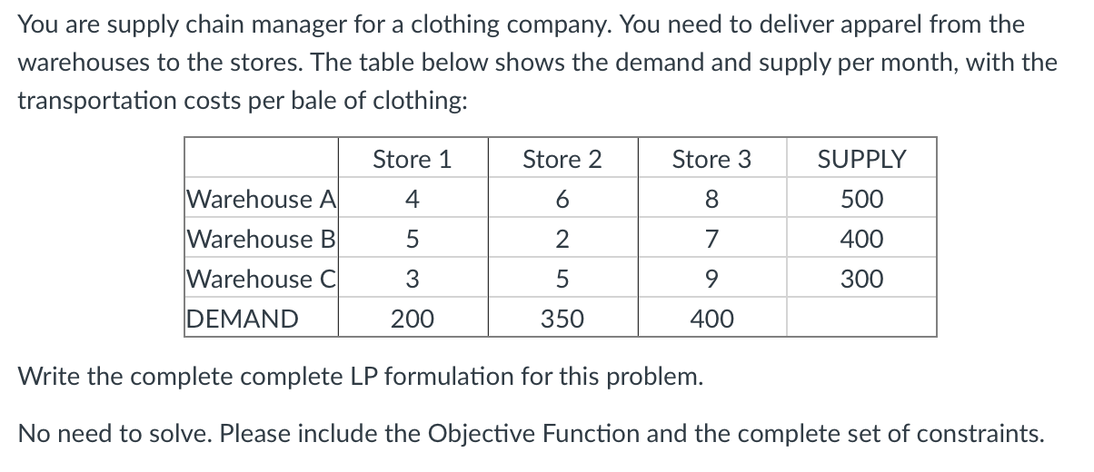 You are supply chain manager for a clothing