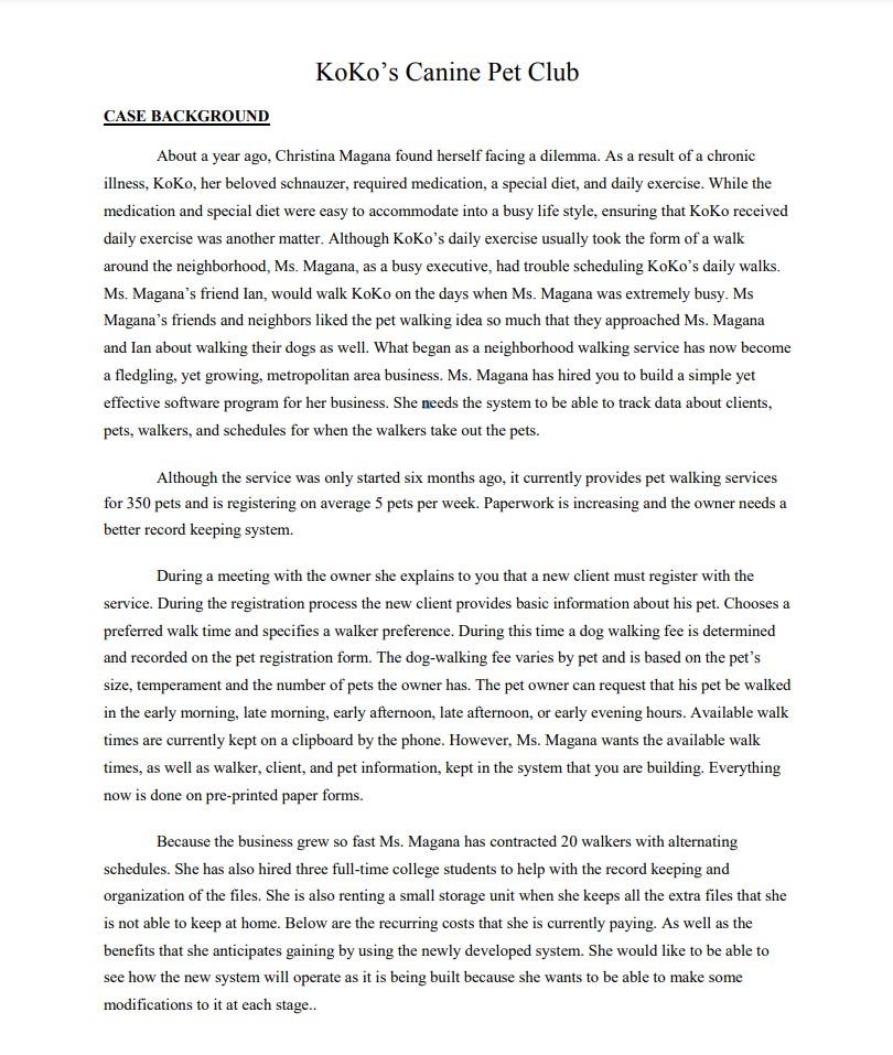 KoKo's Canine Pet Club CASE BACKGROUND About a