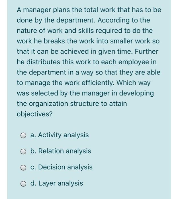 A manager plans the total work that has to be