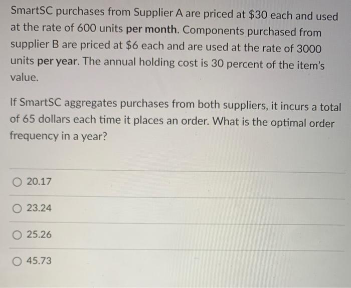 SmartSC purchases from Supplier A are priced at