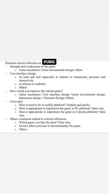 Personal critical reflection on PUBG Strength and