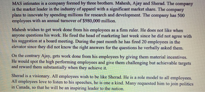 MAS intimates is a company formed by three