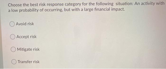 Choose the best risk response category for the