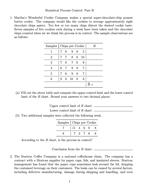 Statistical Process Control: Part B 1. Martha's