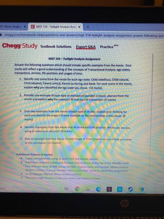 MGT 154 - Twilight Analysis Assignment Answer the