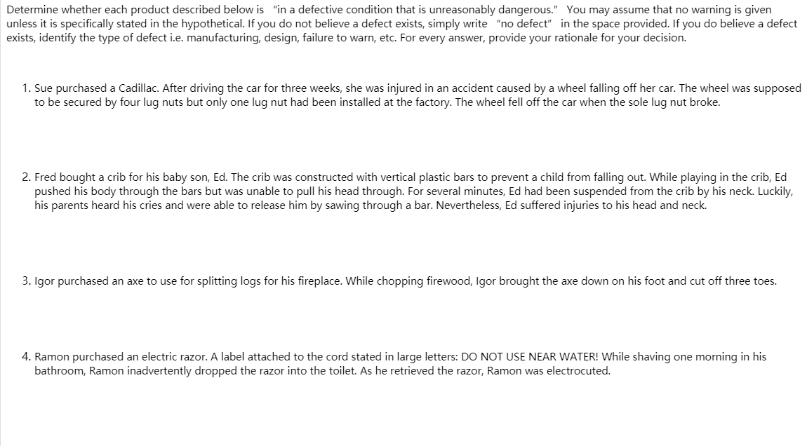 Determine whether each product described below is