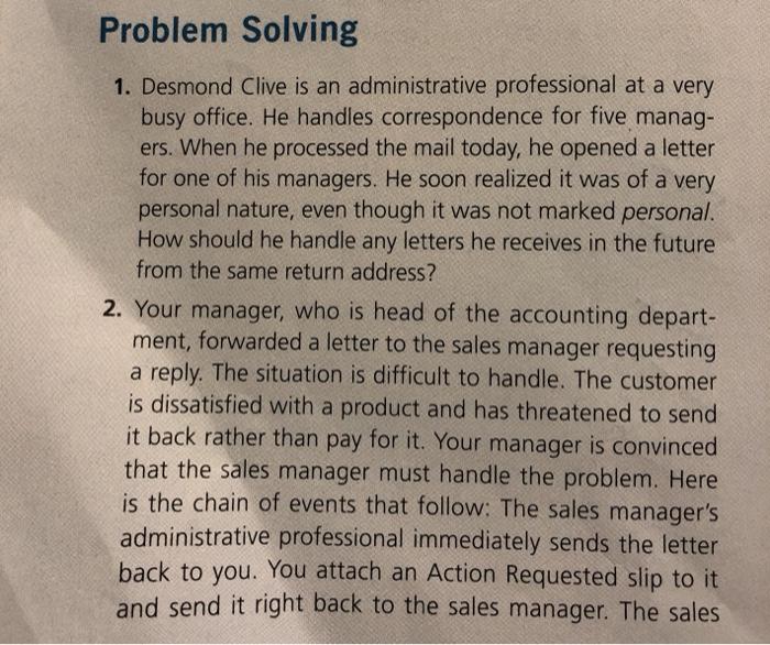 Problem Solving 1. Desmond Clive is an