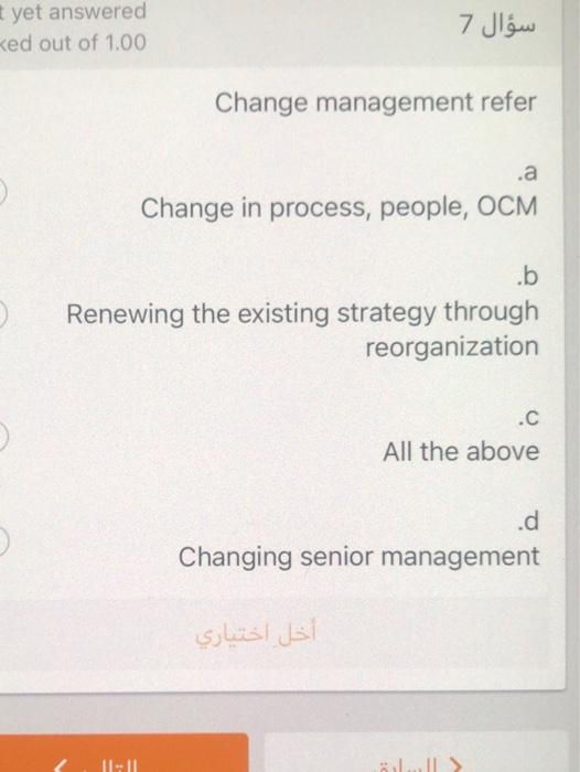 t yet answered ked out of 1.00 7 Change