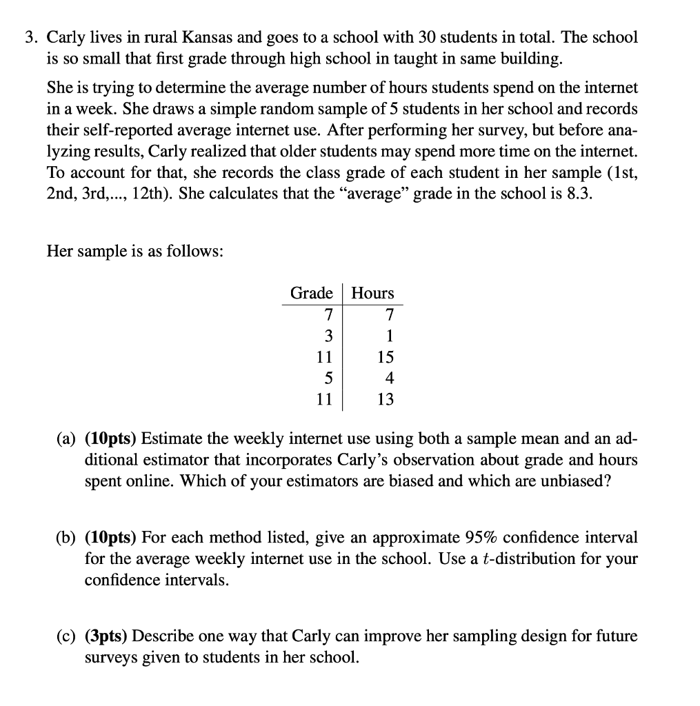 3. Carly lives in rural Kansas and goes to a