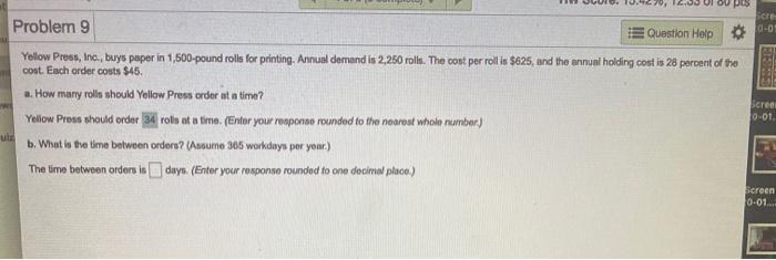 DOPO Scre 0-01 Problem 9 Question Help Yellow
