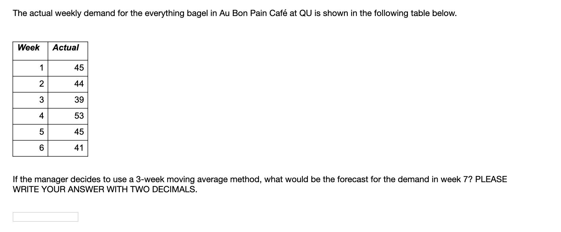 The actual weekly demand for the everything bagel