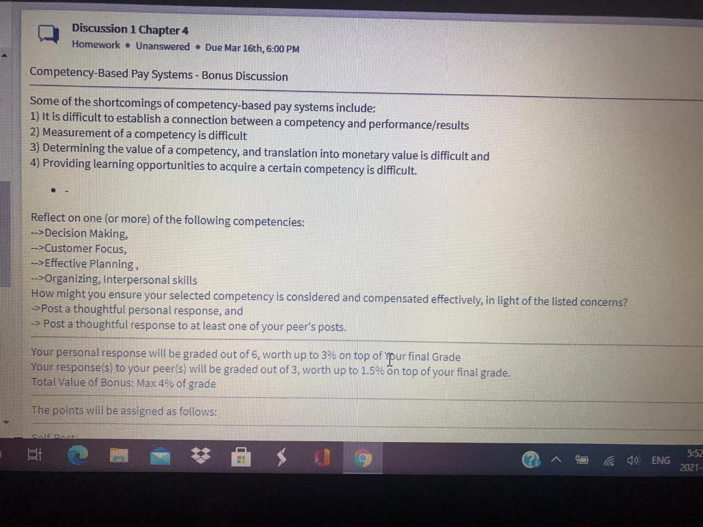 Discussion 1 Chapter 4 Homework Unanswered Due