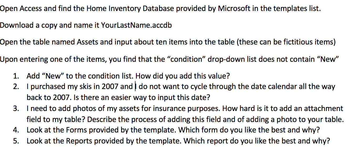 Open Access and find the Home Inventory Database