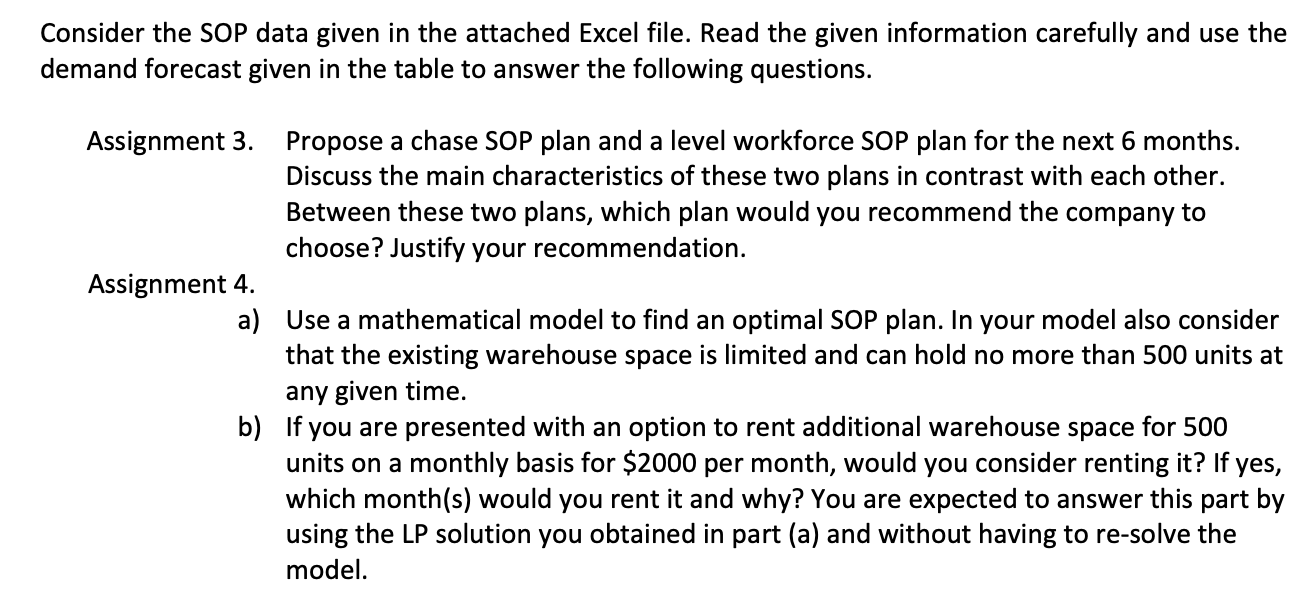 Consider the SOP data given in the attached Excel