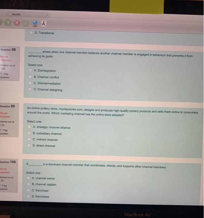 Moodle D. Transitional Question 98 arises when