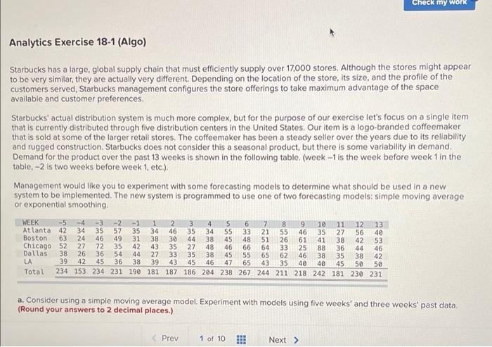 Check my work Analytics Exercise 18-1 (Algo)